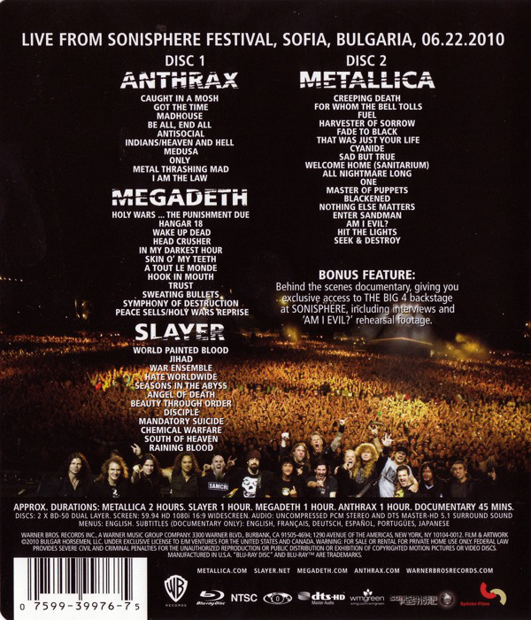 Metallica, Slayer, Megadeth, Anthrax - The Big 4: Metallica Slayer Megadeth Anthrax: Live From Sonisphere Festival, Sofia, Bulgaria 2BLURAYS
