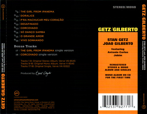 Stan Getz / João Gilberto Featuring Antonio Carlos Jobim CD